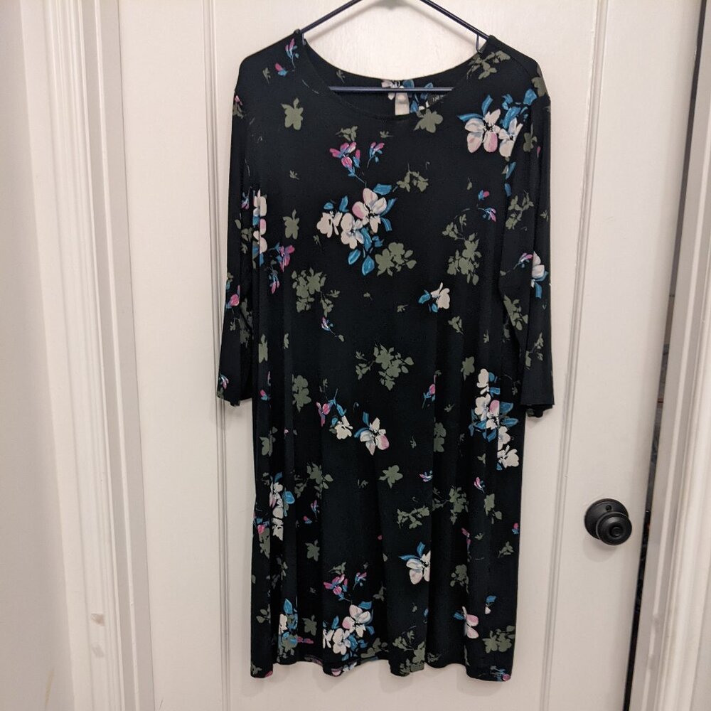 J Jill Women's Dress Sz XL Petite Black Floral Stretch Feminine Party Office